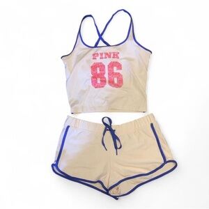 NWT VS PINK Americana Sweetheart Set - Modal Micro Shorts & Tank - Size Medium